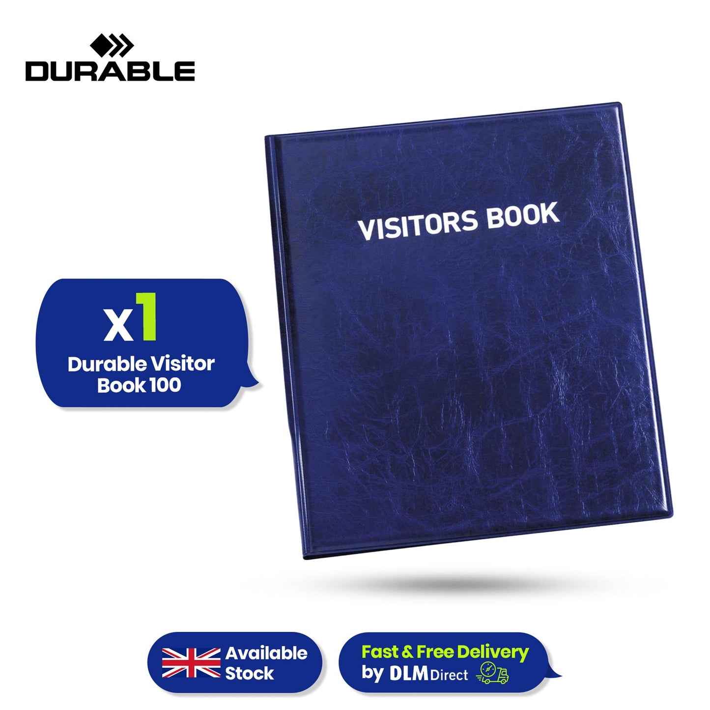 Durable A4 Visitor Sign In Book with 100 Badge Inserts GDPR Guest Log for Office Events Weddings & Meetings 90 x 60 mm