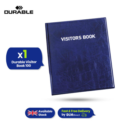 Durable A4 Visitor Sign In Book with 100 Badge Inserts GDPR Guest Log for Office Events Weddings & Meetings 90 x 60 mm