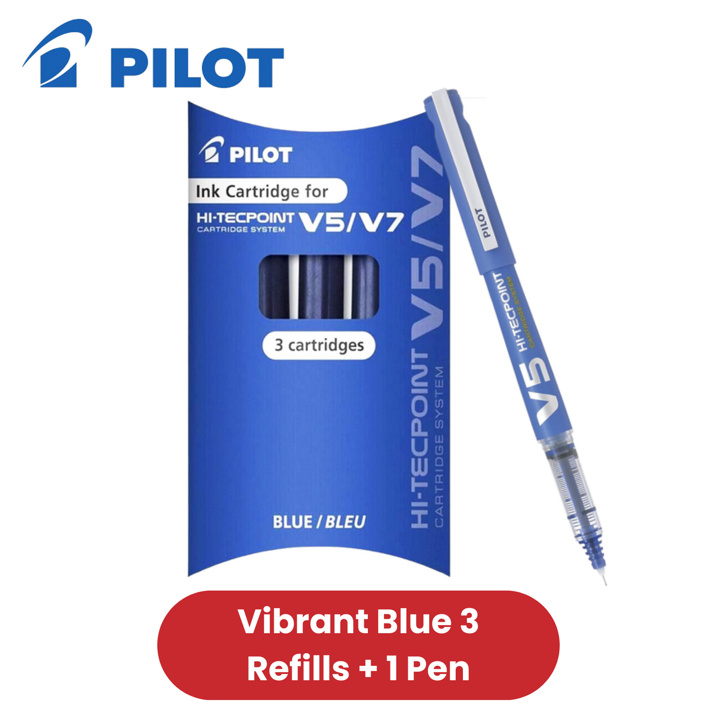 V5 Cartridge System Liquid Ink Fine Line Single Blister + 3 Refills - Blue