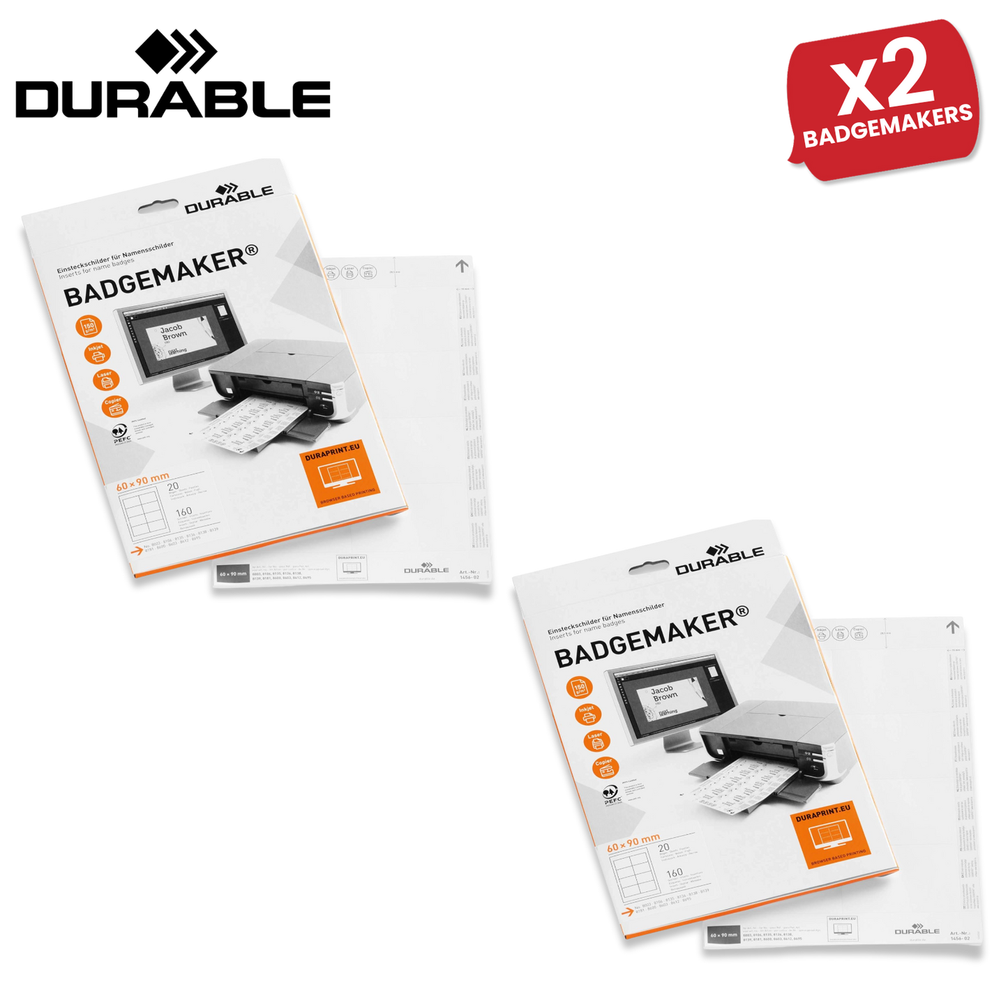 Durable BADGEMAKER Inserts 60 x 90 mm - Pack of 160 Inserts - White -  1 to 5