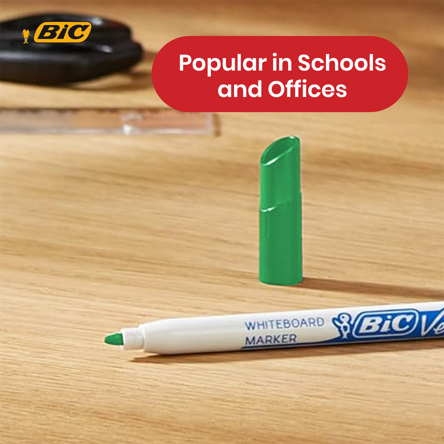 BiC Velleda 1721 Green Dry-Wipe Whiteboard Markers for Bold, Clean Writing, x24