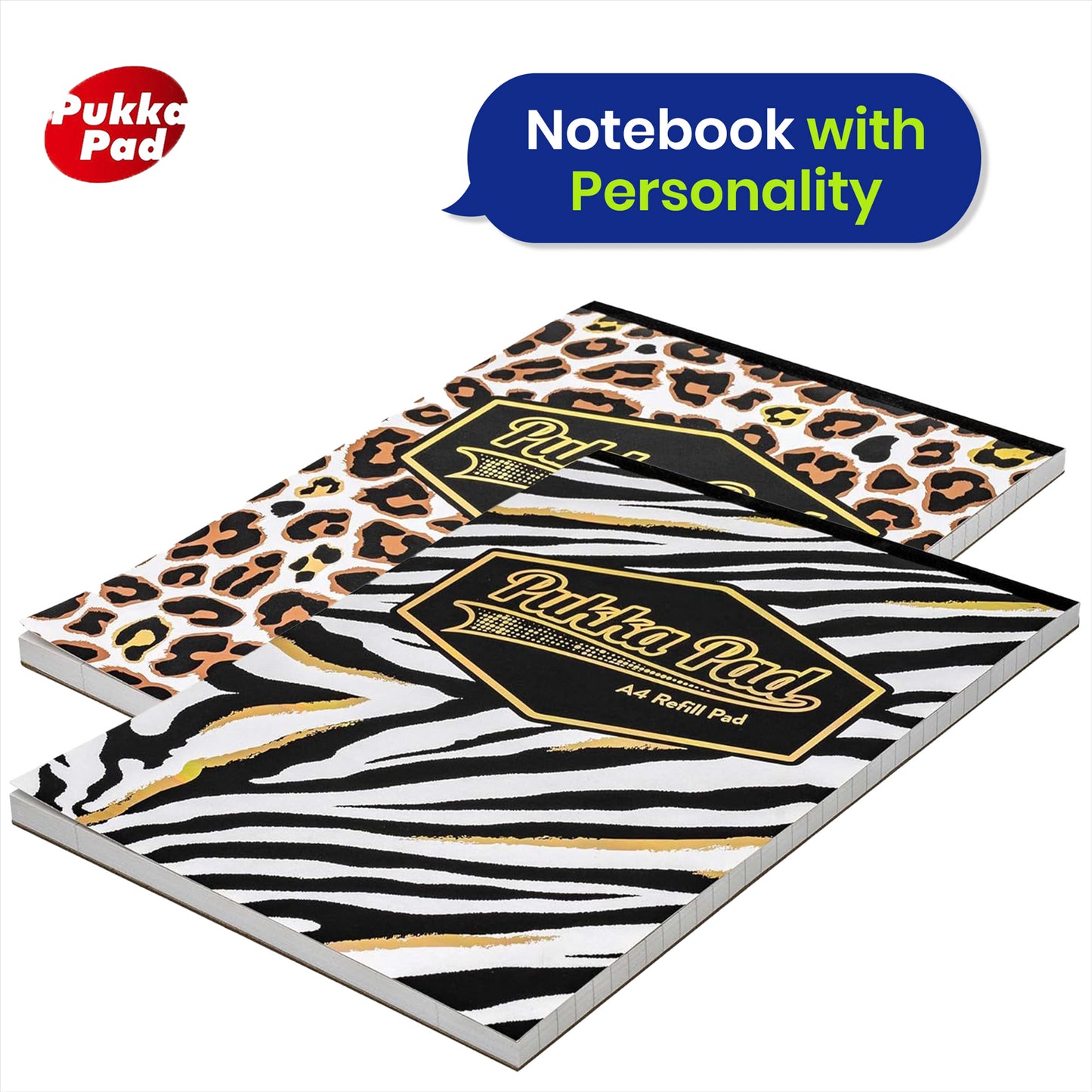 Pukka Pad A4 Refill Notepad –2 Pack Zebra & Leopard Print Writing Pad For Work Projects