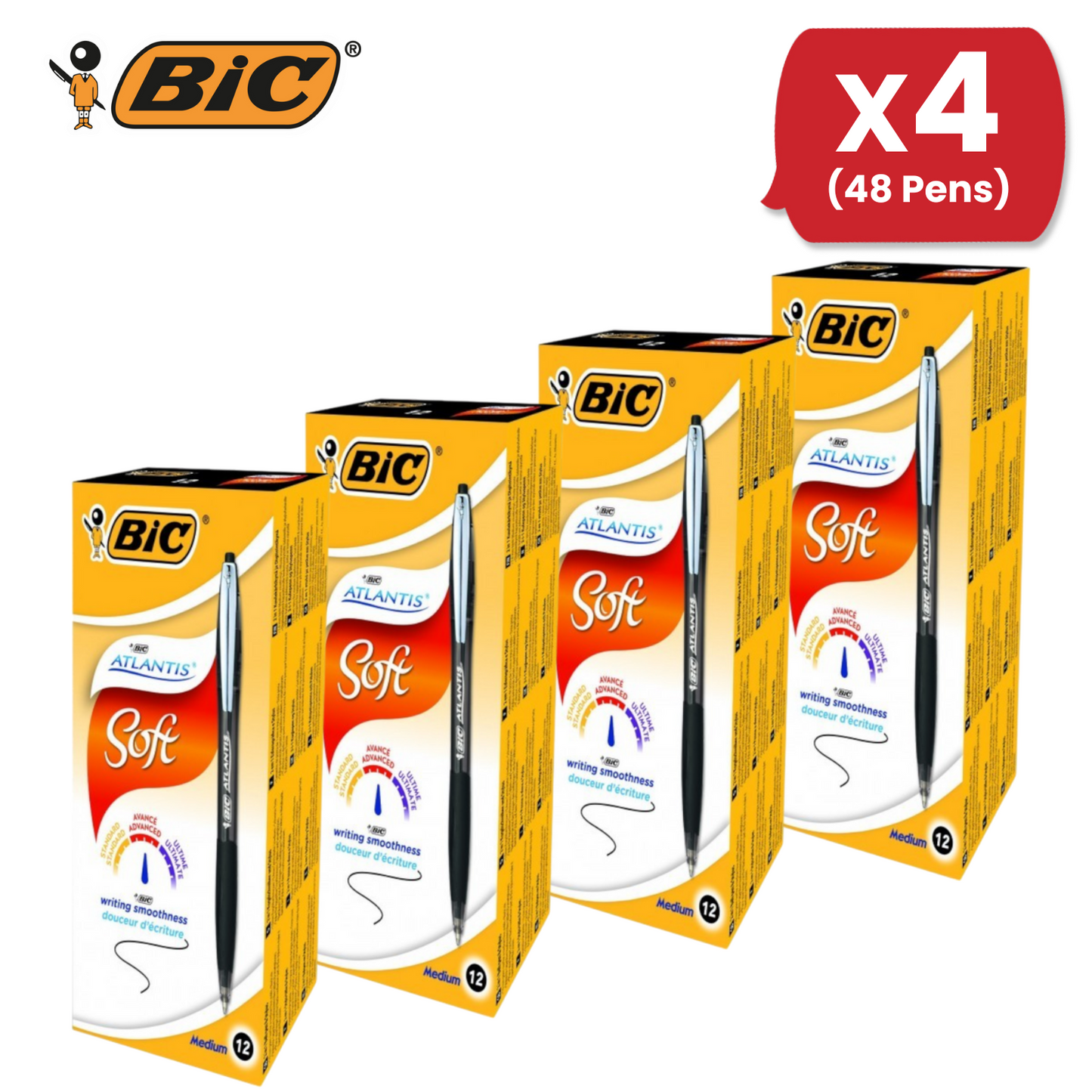 BIC Atlantis Classic Ballpoint Ball Pens Black Colour- Medium Tip - Pack of 12