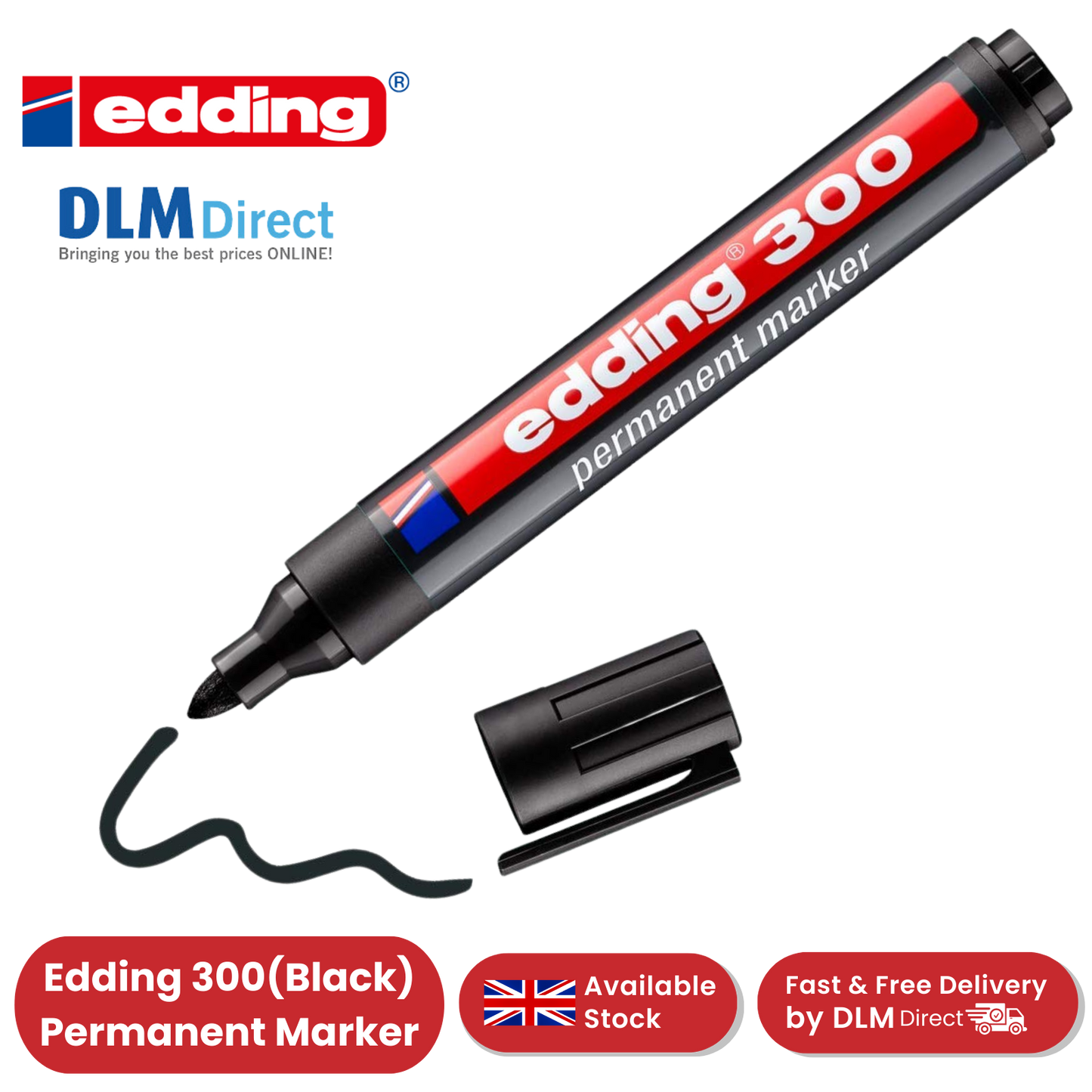 Edding 300 Permanent Marker Bullet 1.5-3mm Black - Single - 1 to 30 Packs