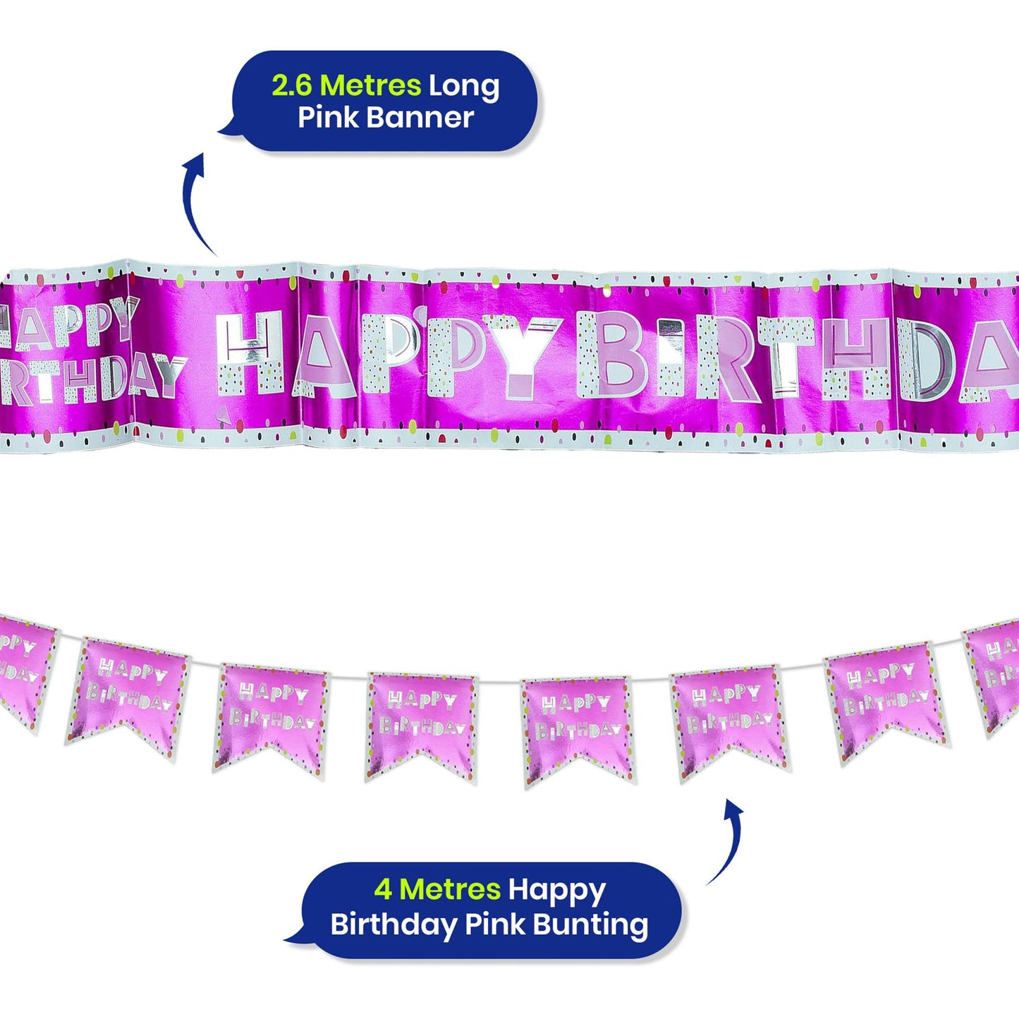 Happy Birthday Pink Bunting and Banner Set Ready to Hang Paper Party Decor