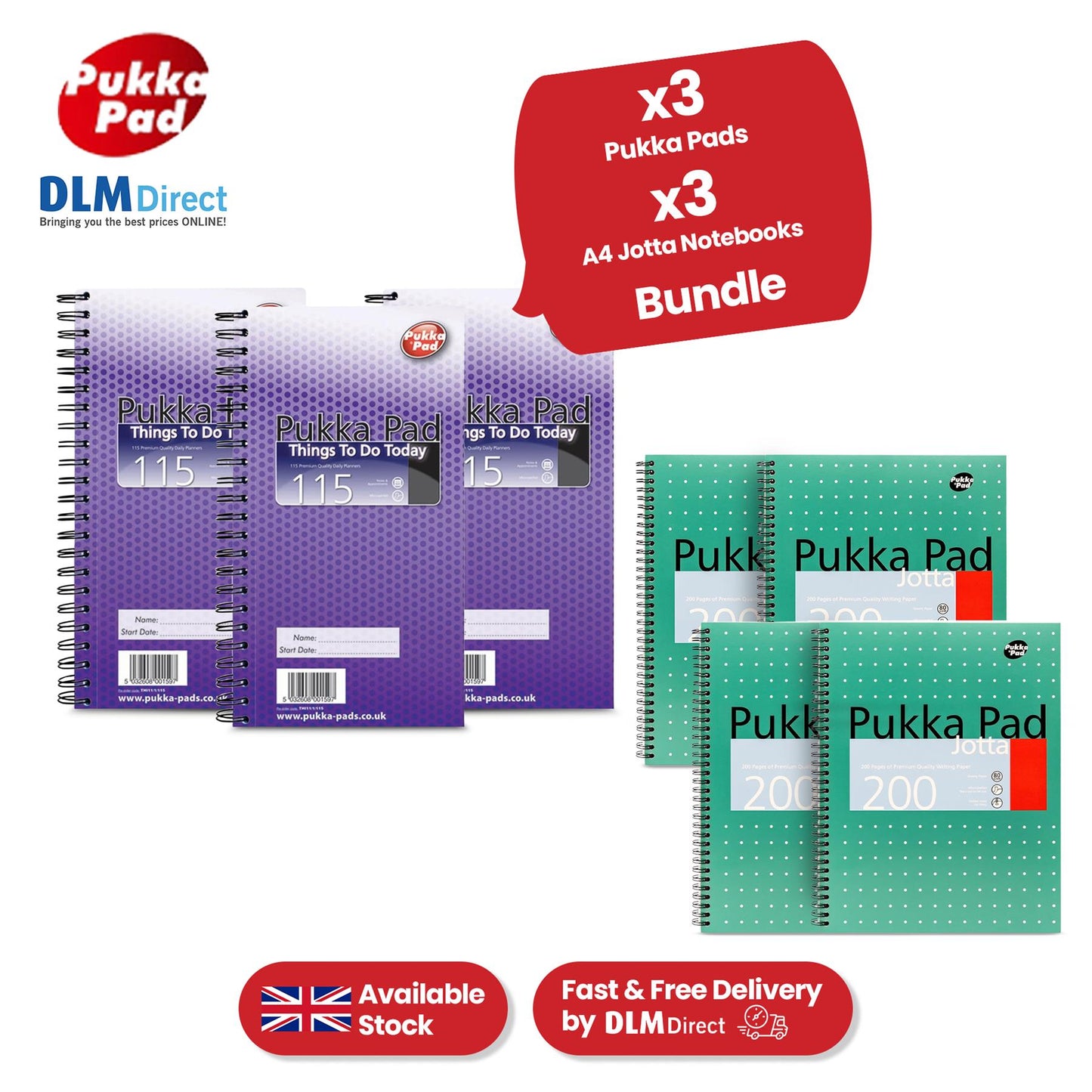 Pukka Pad 3x Things to Do Pads & 4x A4 Jotta Notebooks for Organising Tasks Note-taking School or Office Use