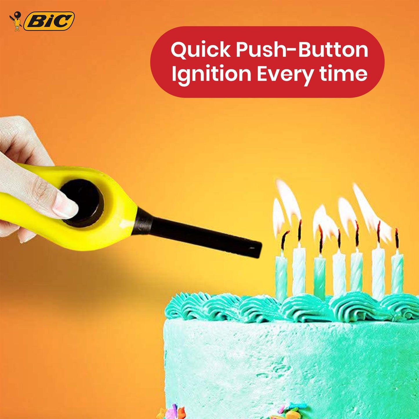 BIC Mega Utility Lighter - Plastic 6cm Wand Cooking Lighter, Push Button Lighters for BBQ