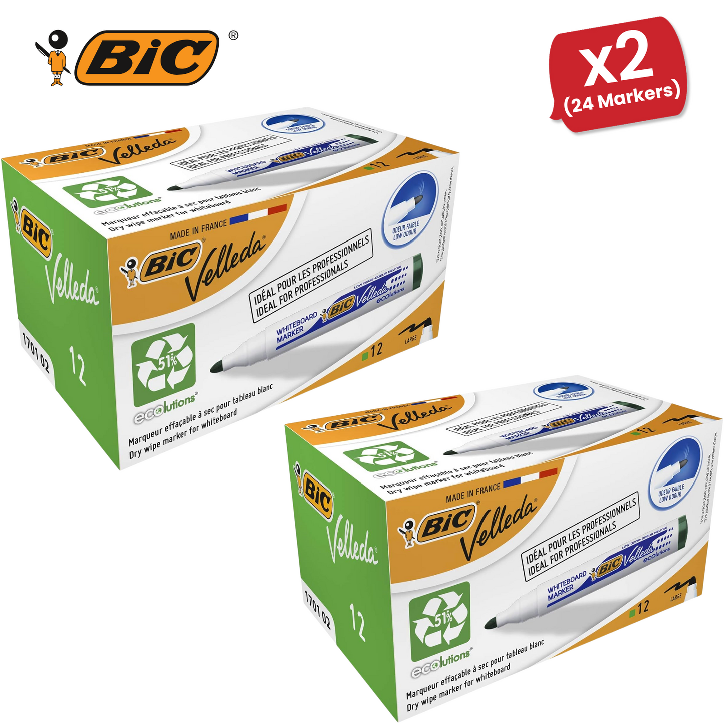 BiC Velleda 1701 Whiteboard Markers Green for Office & Classroom Use, Box of 12