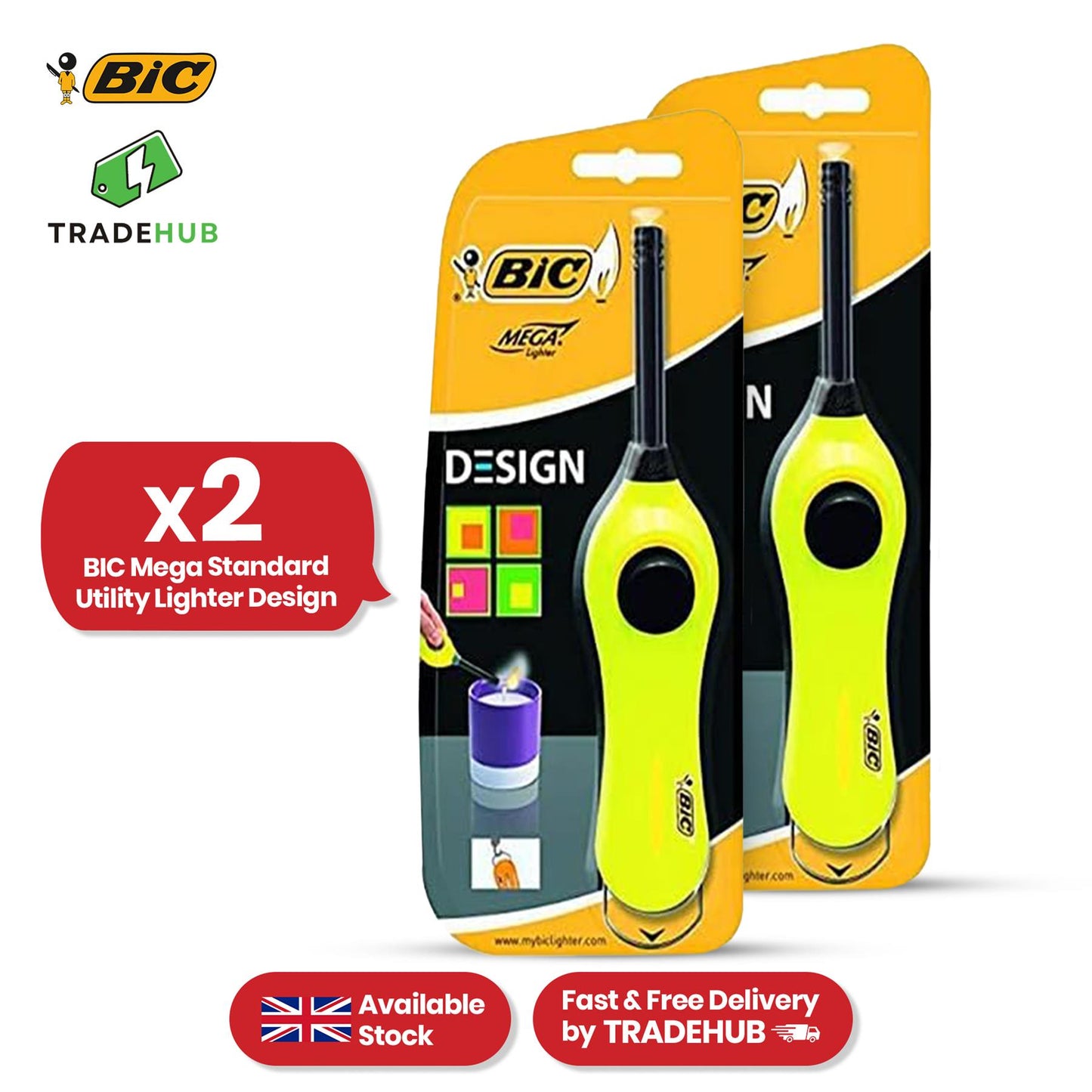 BIC Mega Utility Lighter - Plastic 6cm Wand Cooking Lighter, Push Button Lighters for BBQ