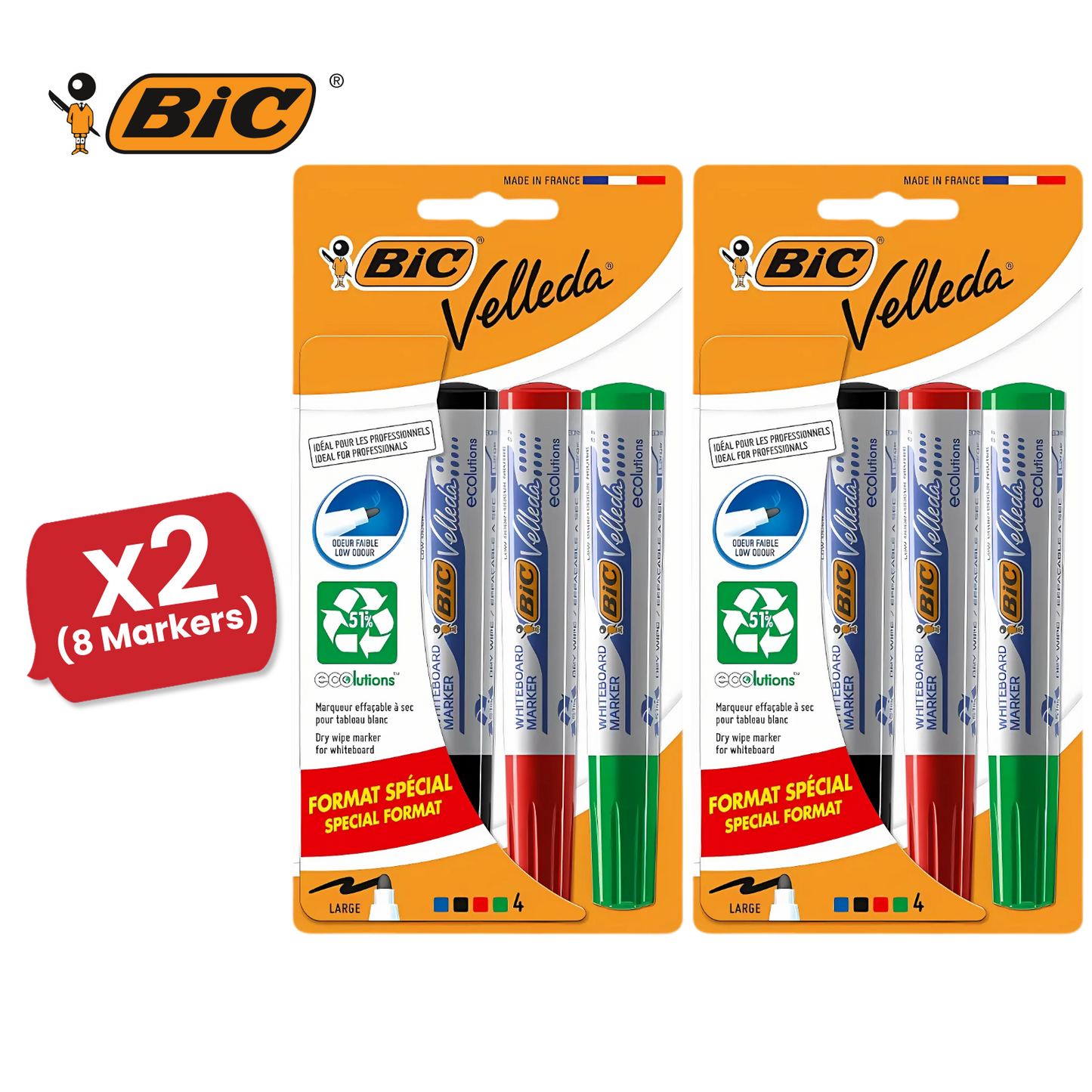 BIC Velleda 1701 ECOlutions Whiteboard Markers Assorted - Pack of 4