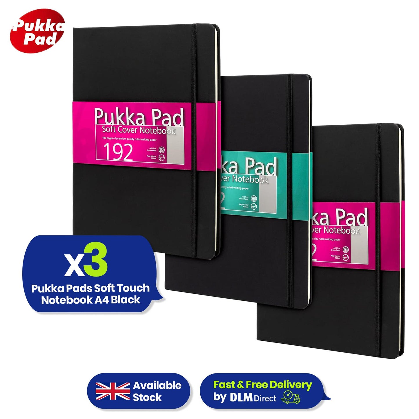 Pukka Pad A4 Notebook 192 Pages Inside Pocket Journal, Writing Book For Office Workers (Pack of 3)