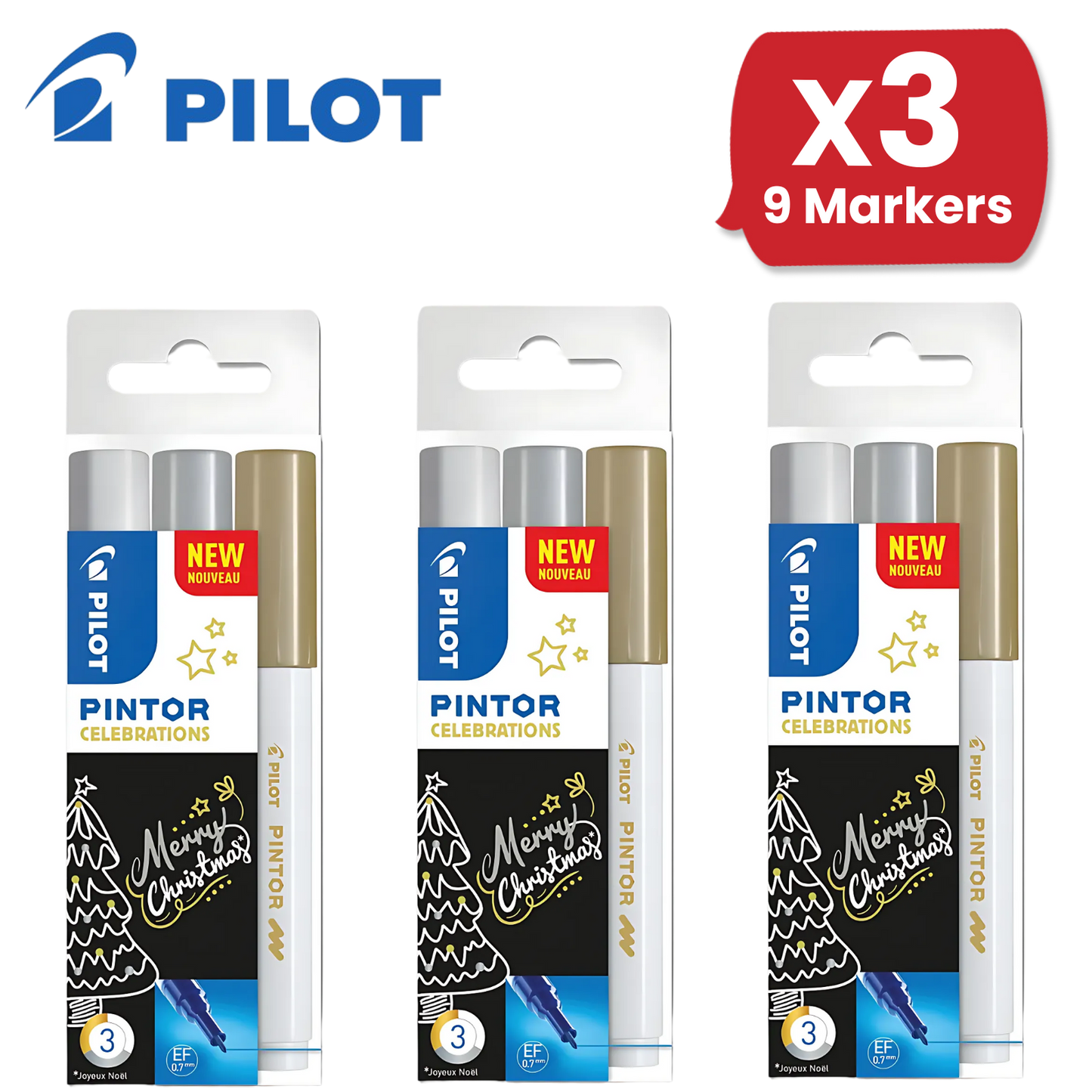 Pilot Pintor Extra Fine Paint Markers - White, Gold and Silver - Wallet of 3