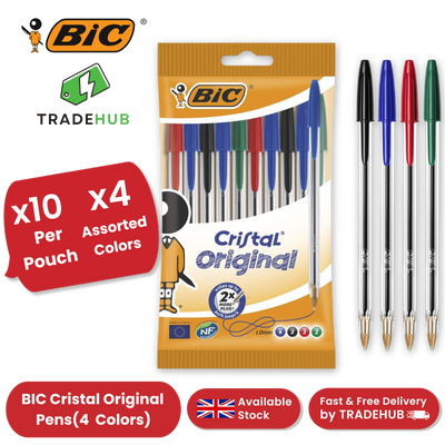 BIC Cristal Original Ballpoint Pens, Fine 1.0mm, 10 Assorted Colours, Comfortable Grip for School and Office