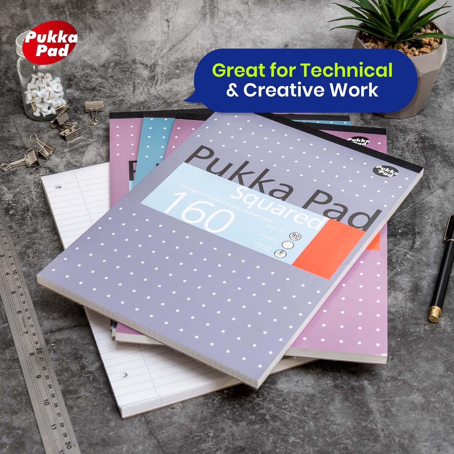 PUKKA PAD A4 Squared White Pad 160 Pages 5mm Grid for Maths and Technical Work
