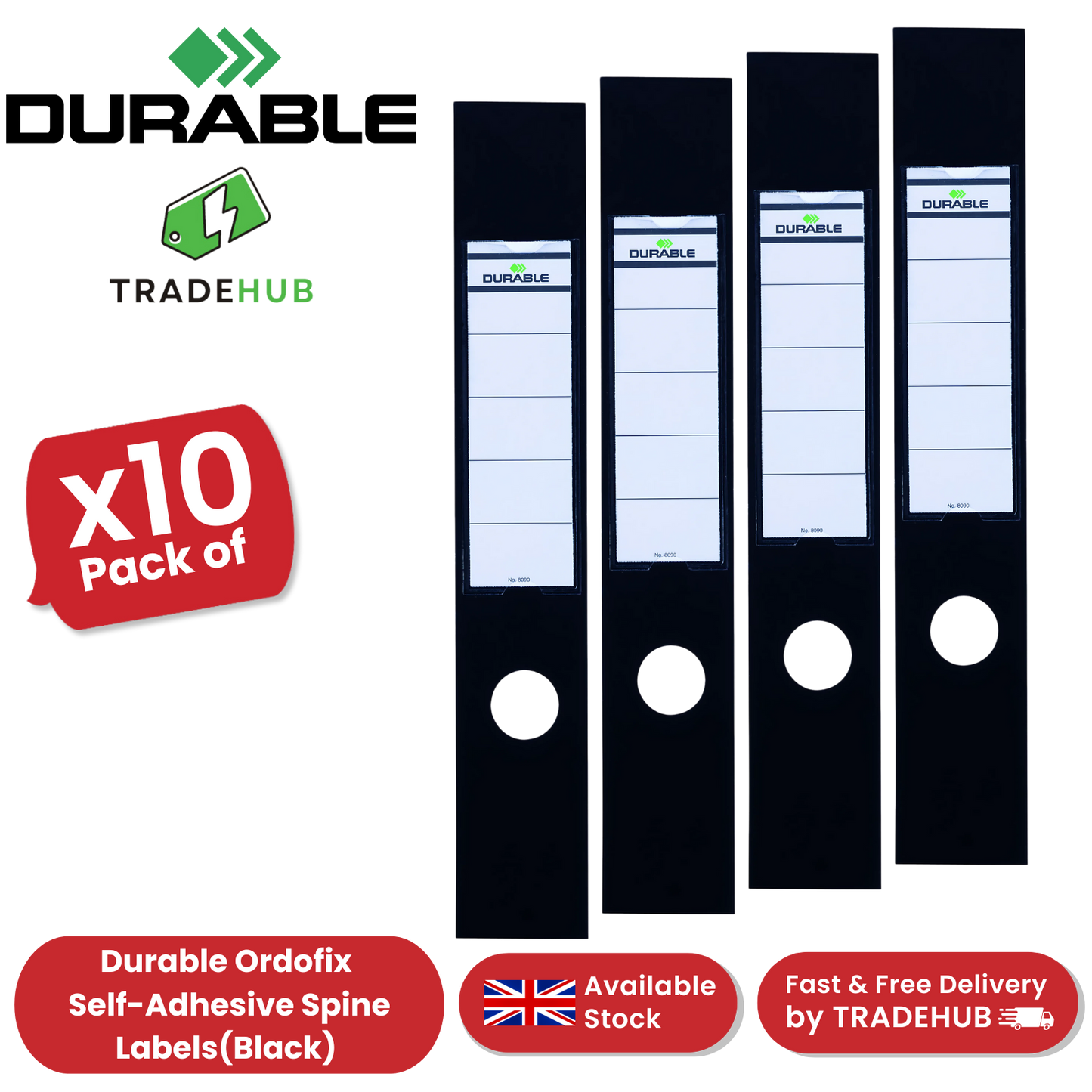 Durable Ordofix Self-Adhesive Spine Labels - Black - Pack of 10 - 60 mm - 1 - 5