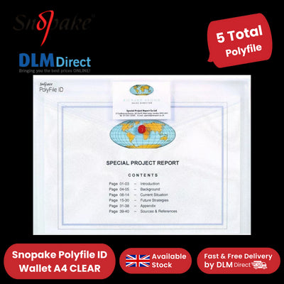 Snopake Polyfile ID Wallet A4 CLEAR - PACK OF 5 - 1 to 5 Packs