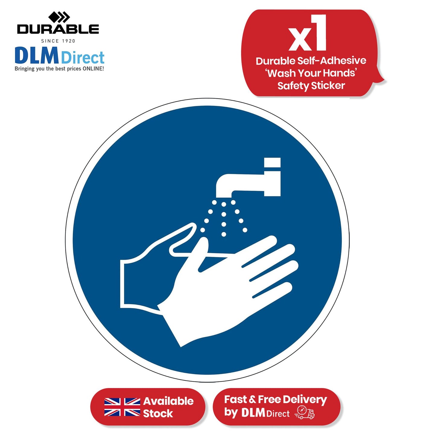 Durable Wash Hands Floor Sticker - 43cm Blue Self-Adhesive Hygiene Reminder Safety Decal for Office