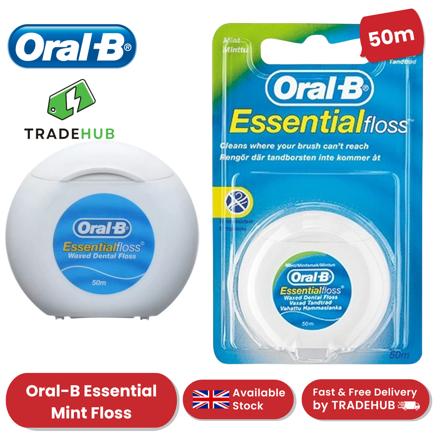 ORAL B ESSENTIAL 50M FLOSS REGULAR UNWAXED - PACK OF 1 - 1 to 36 Packs