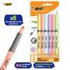 BIC Highlighter Grip Pastel, Highlighter Pens with Adjustable Chisel Tip, Assorted Colours, Pack of 6