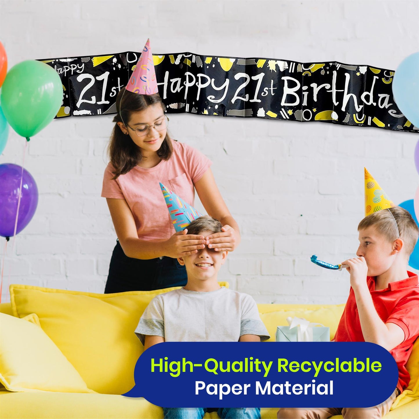Happy 21st Birthday Black and White Recyclable Banner - 2.6m