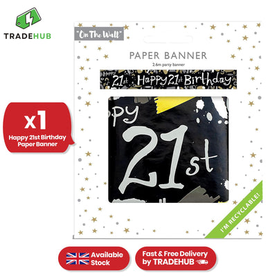 Happy 21st Birthday Black and White Recyclable Banner - 2.6m