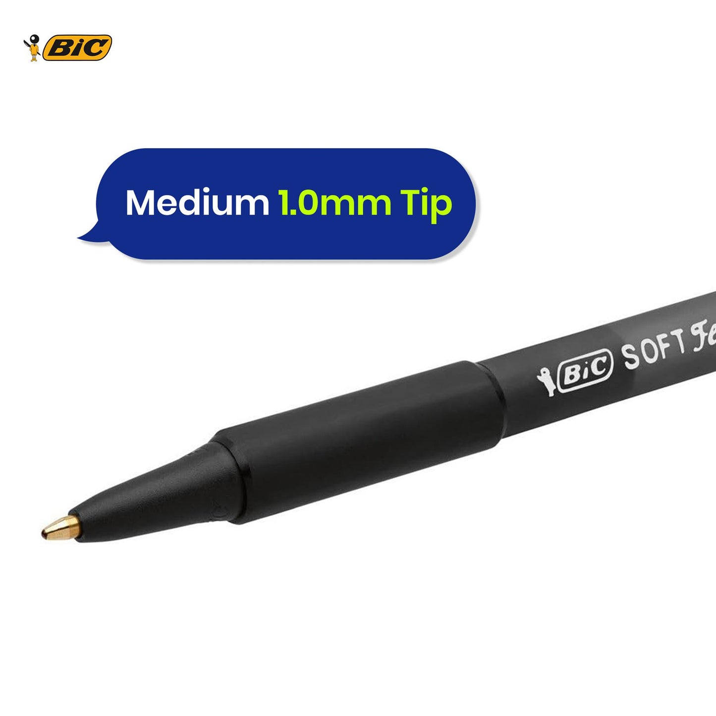 BIC Soft Feel Ballpoint Pens Black Pack of 12 Medium Tip Retractable Grip Pens