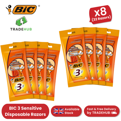 BIC 3 Sensitive 3-Blade Disposable Razors for Men Aloe + Vitamin E - 8 Pack