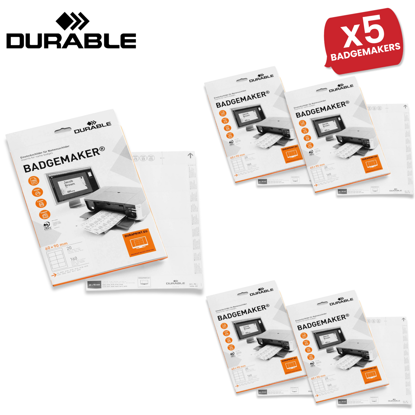 Durable BADGEMAKER Inserts 60 x 90 mm - Pack of 160 Inserts - White -  1 to 5