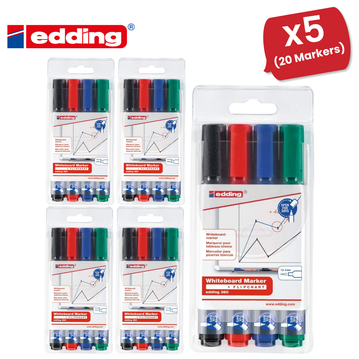 Edding 360 Drywipe Marker Assorted Pack of 4 - 1 to 5 Packs