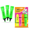 BIC Highlighter Flat Marker Neon Green Pack of 3 & 4x Assorted Chisel Tip Quick Dry