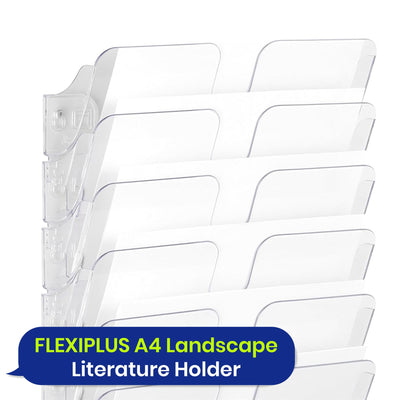 A4 Landscape Wall Mounted Document Holder with 6 Compartments for Flyers & Magazines