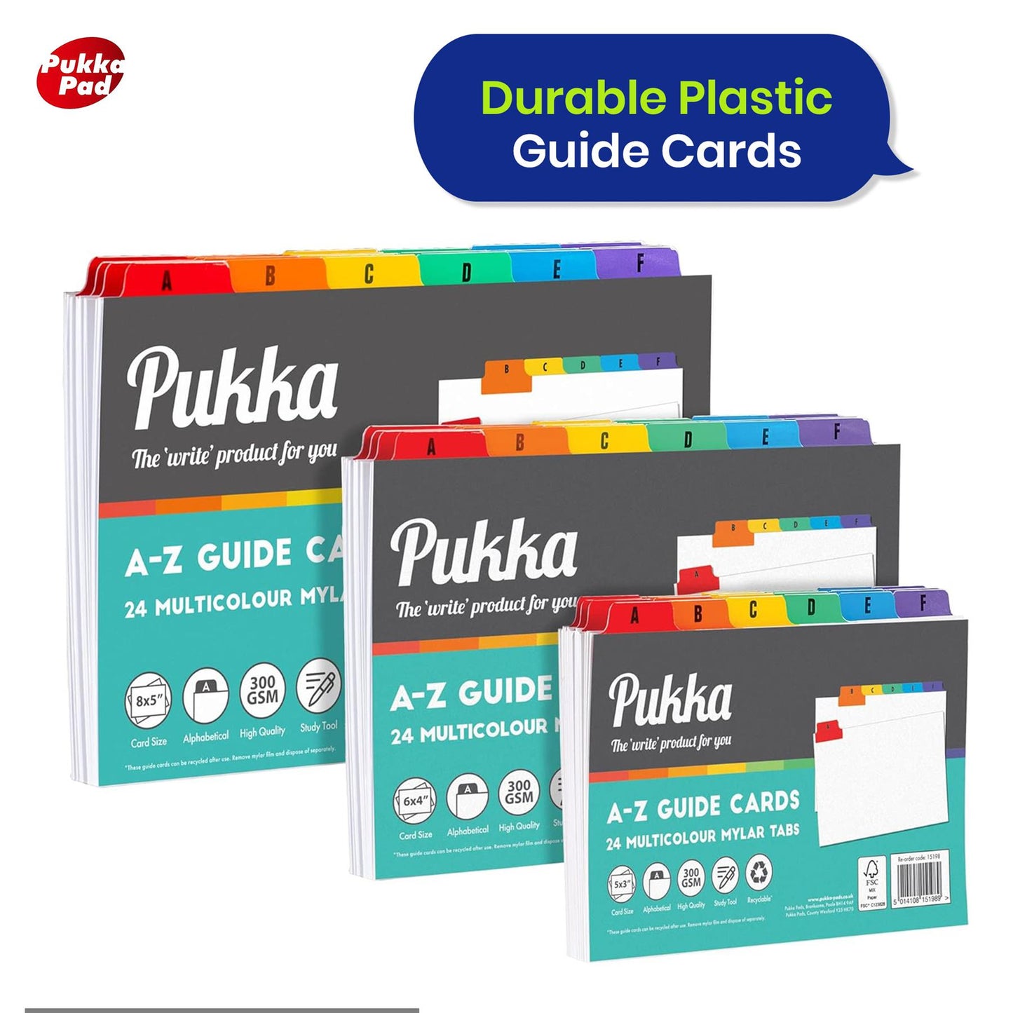Pukka Pad A-Z Concord Guide Cards 8x5 with Colour Tabs For Filing & Study Tasks