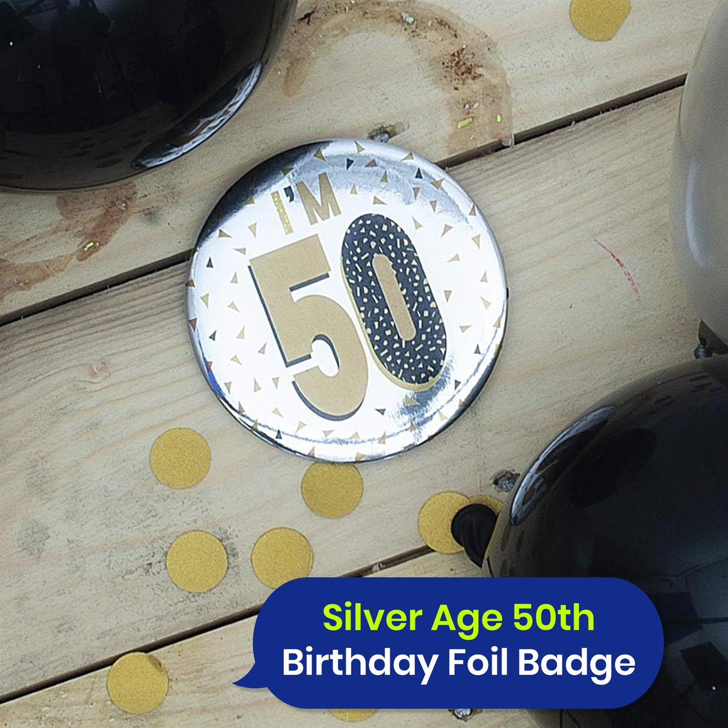 Silver 50th Birthday Badge 8.5cm Age Badge for Party Outfit and Celebrations