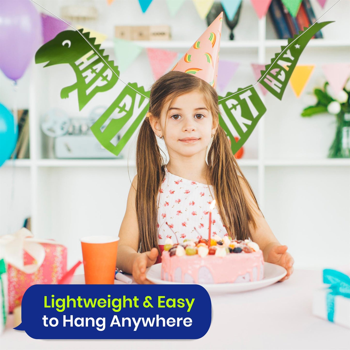 On The Wall Party Banner - Giant Green Happy Birthday T-Rex Dinosaur Garland - 1.5 metre