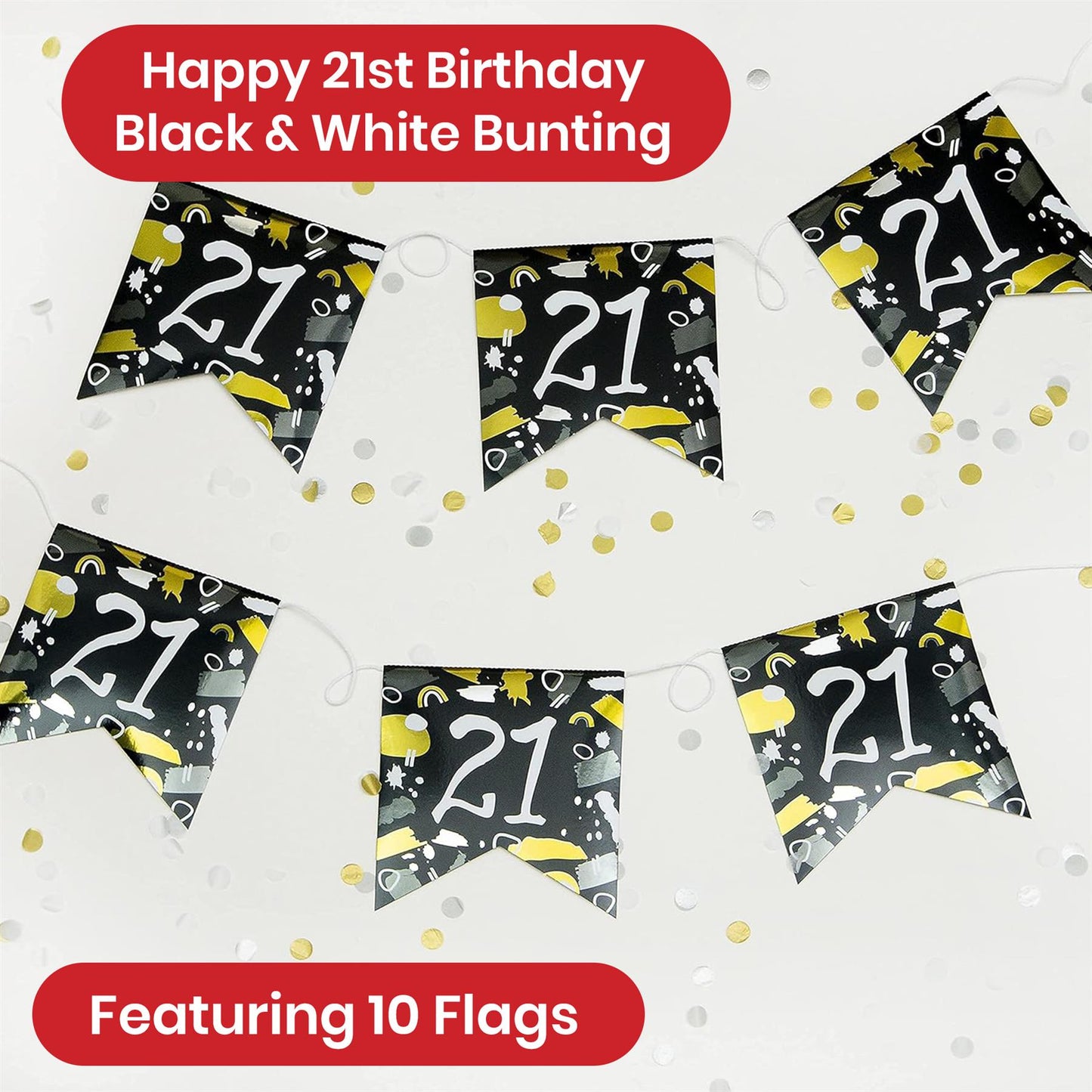 Happy 21st Birthday Black and White Bunting Hanging Party Decoration