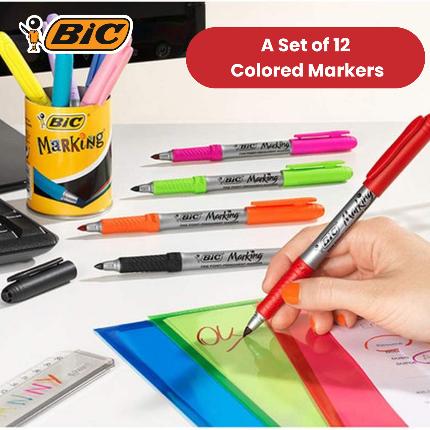 BIC PERMANENT MARKERS FINE ASSORTED - PACK OF 12
