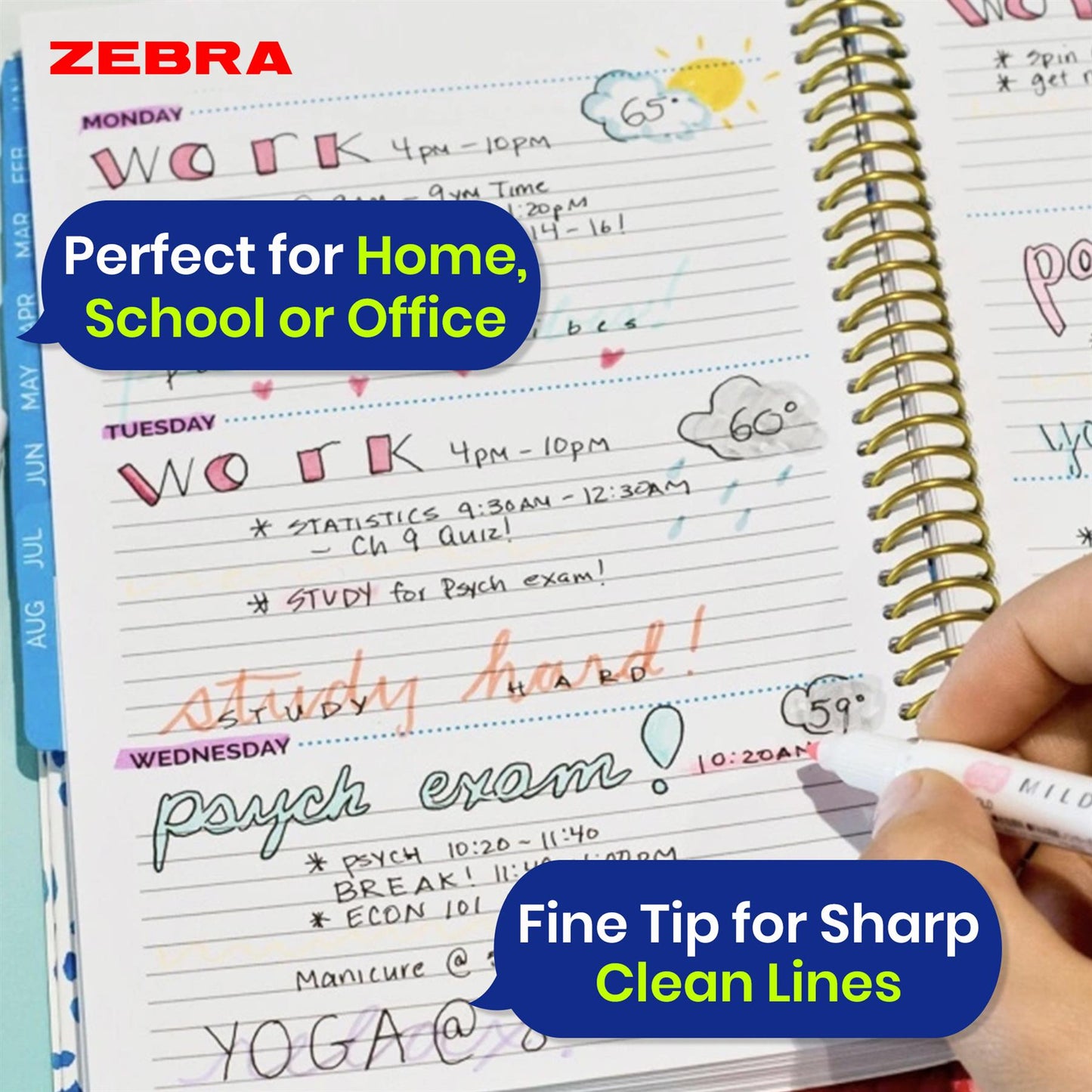 Zebra Dual Tip Brush Pens Mildliner Set of 5 Markers with Bullet and Brush Tips for Art and Journaling