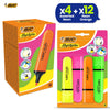 BIC Highlighter Flat Marker Neon Orange Pack of 12 & 4x Assorted Chisel Tip Quick Dry
