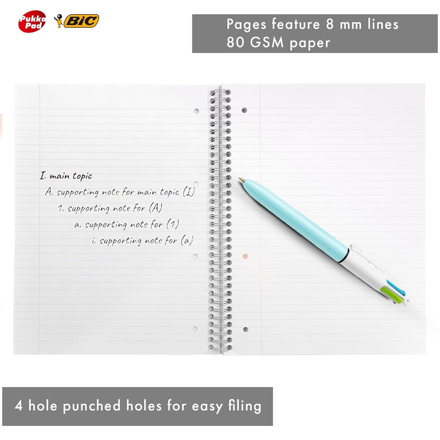 Pukka Pad 3x A4 Jotta Notebook & Pack of 3 BIC 4 Colour Fun Pen Ideal for School and Office Use