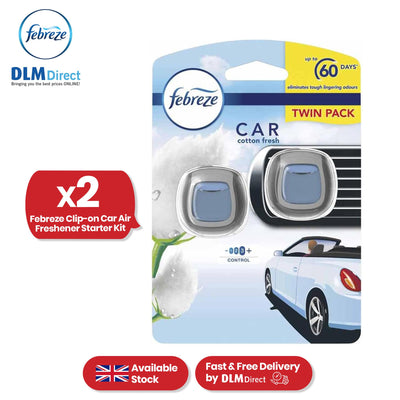 Febreze Clip-On Car Air Freshener - 2ml Cotton Fresh Gel Air Freshener for Bad Smell (Pack of 2)
