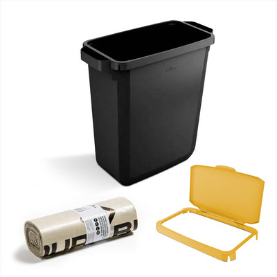 DURABIN 60L Black Bin Set and Yellow Hinged Lid with 25x 110L Bin Bags