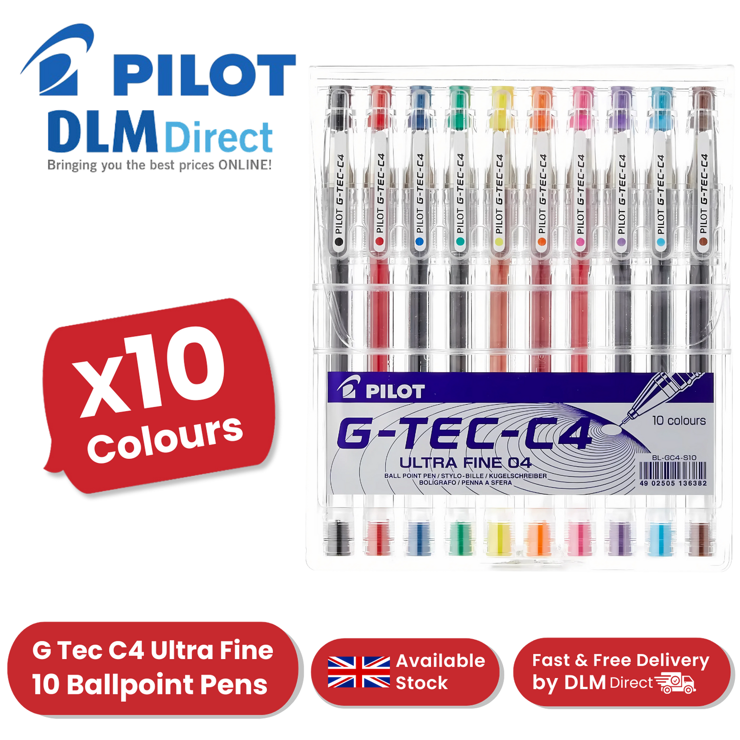 Pilot G-Tec-C4 Ultra Fine 0.4mm Gel Pen Set -