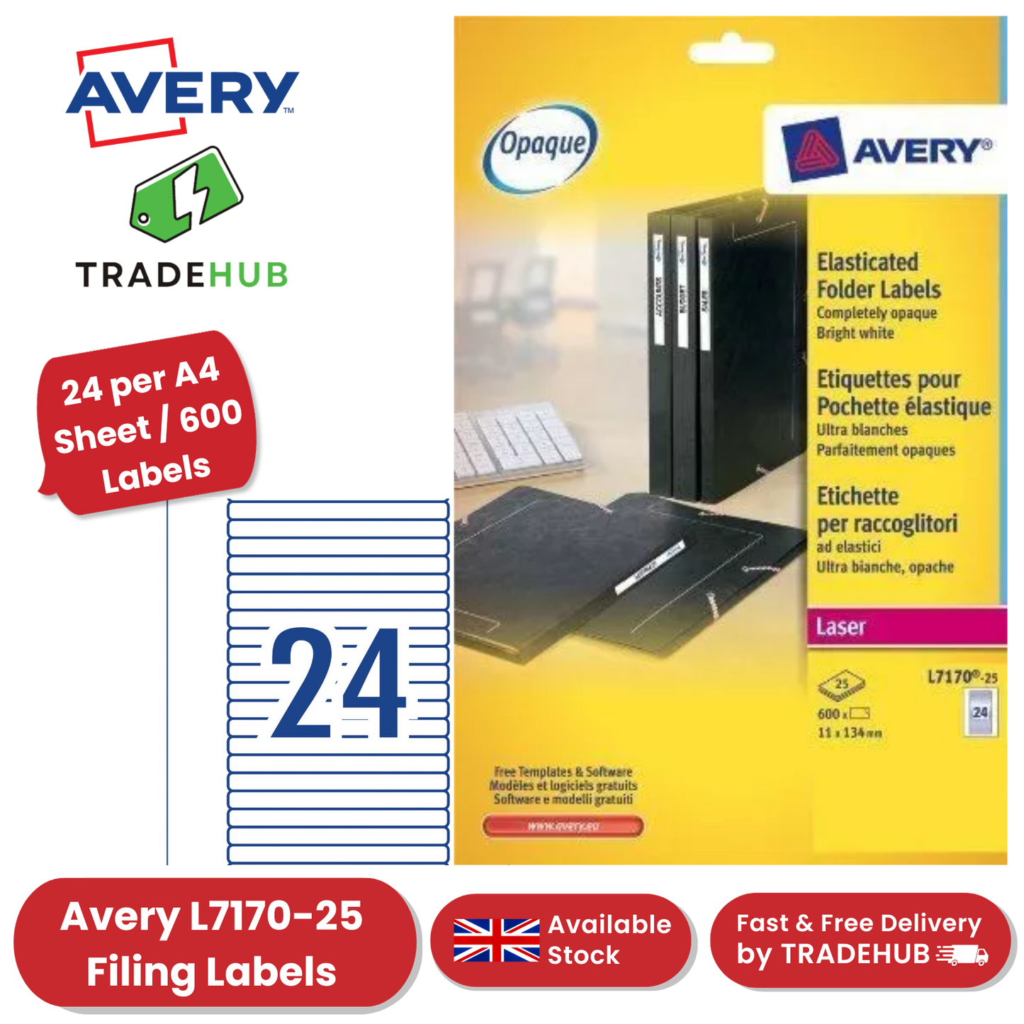Avery L7170-25 (134 x 11mm) Filing Labels White (Pack of 600 Labels) - 1 to 5