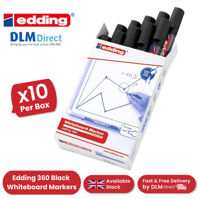 EDDING 360 BULLET TIP BLACK WHITEBOARD MARKERS - BOX OF 10
