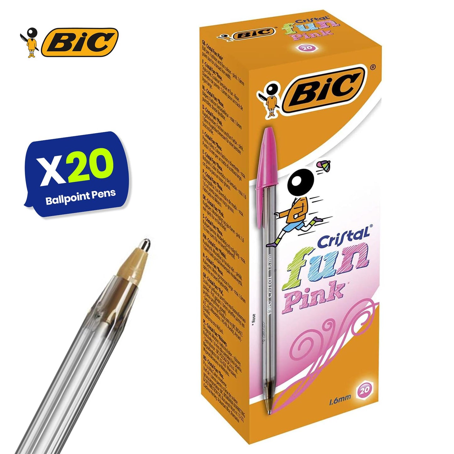 Bic Cristal Fun Ball Pen Pink - Box 20
