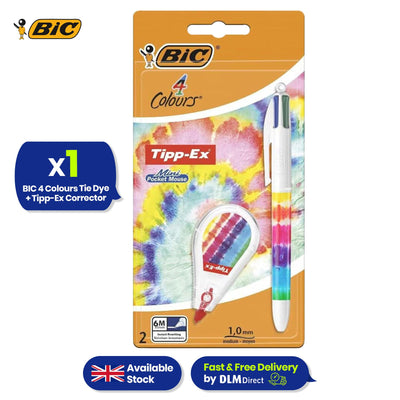 Bic 4 Colour Tie Dye - 1 Pen and 1 Tipp-Ex Mini Pocket Mouse Tie Dye - Blister Pack