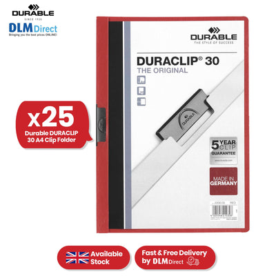 Durable Clip Folder 30 Sheet PVC Display File, 25 Pcs Red A4 Clip Bar File for Home