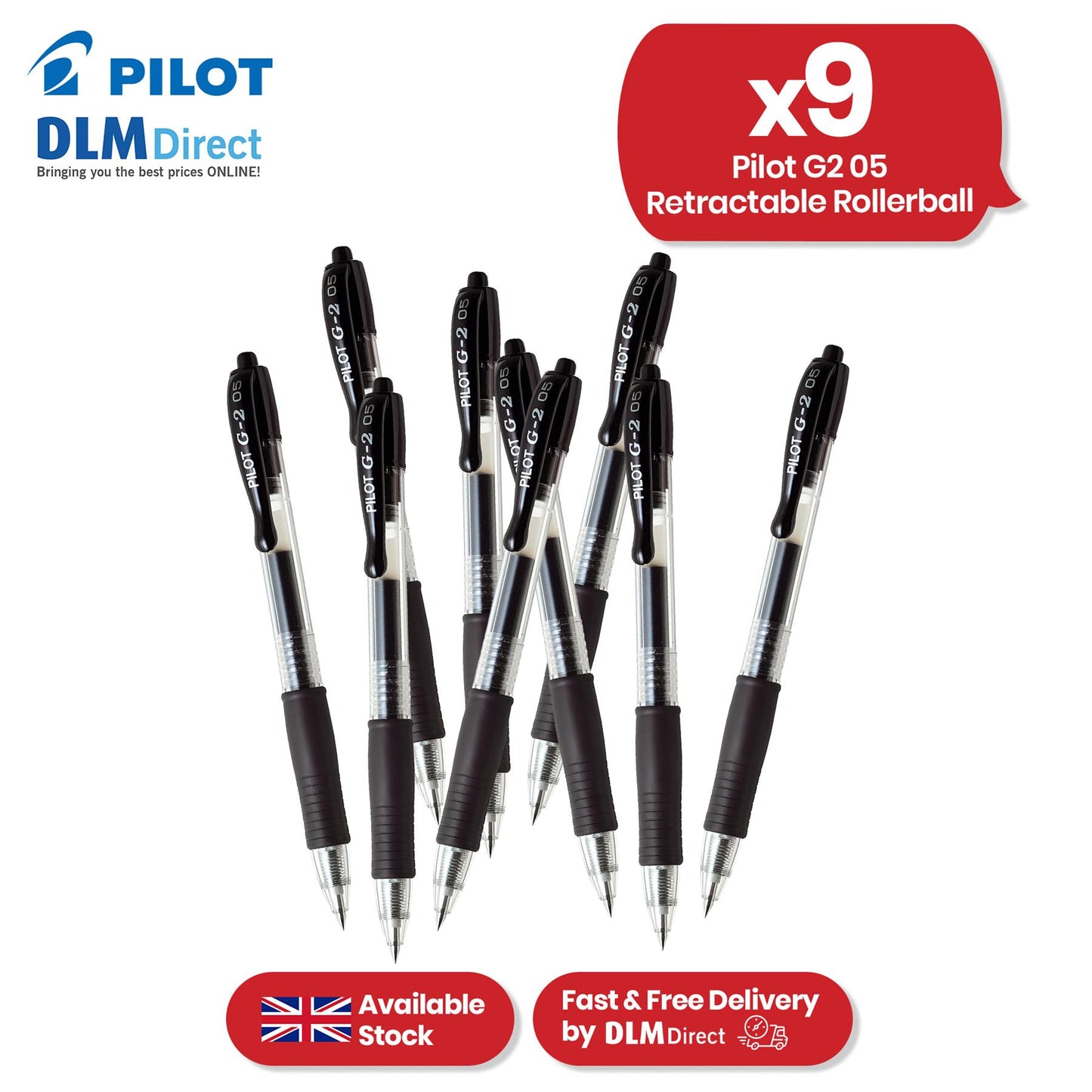 Pilot G-2 05 Rollerball Pen - 0.5mm Tip Black Ink Pen, Retractable Biro for Notes