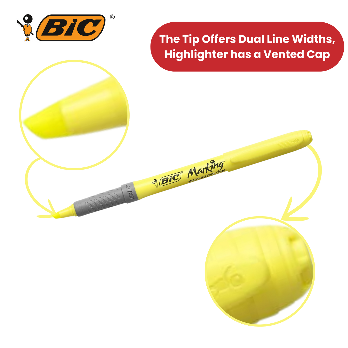 BIC Briteliner Grip Highlighters - Yellow/Blue/Green/Pink (Pack of 4)