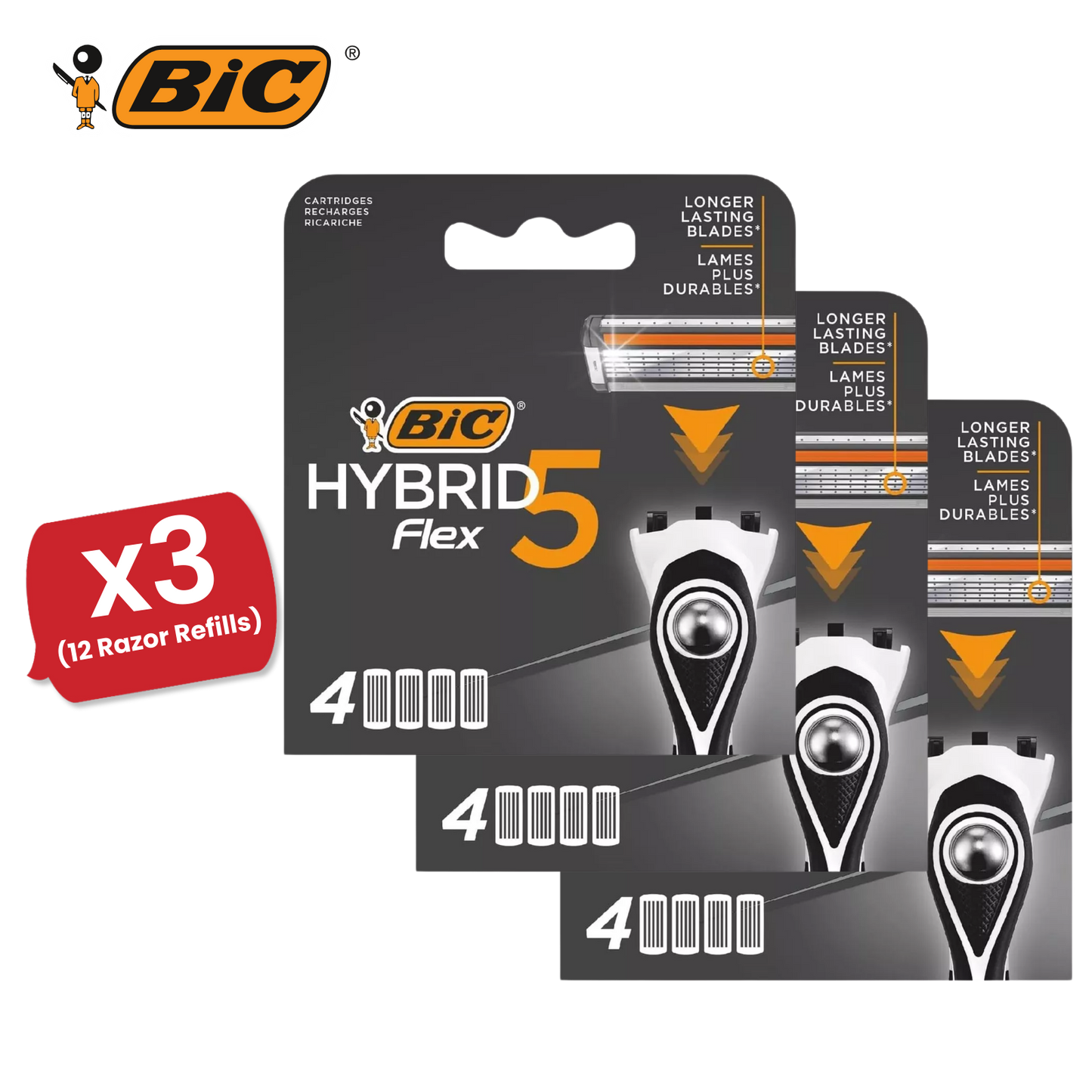 BIC Flex 5 Hybrid Men's Razor Refills  - Box of 4 Cartridges